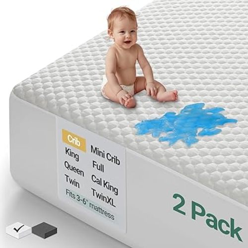 Ohgeni 100% Waterproof Mattress Protector, Crib-2 Pack, Fitted Sheet with Stretchable Pockets, Deep Sleep Noiseless Soft. Breathable Cooling Hypoallergenic Material, Mattresses Cover for Bed