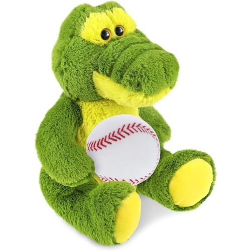 DolliBu Sitting Green Alligator Stuffed Animal with Baseball Plush - Soft Huggable Alligator, Adorable Playtime Plush Toy, Cute Sports Gift for Kids and Adults - 12 Inches