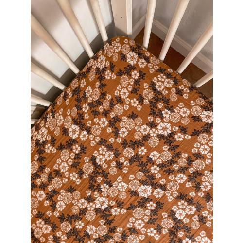 Muslin Crib Sheet Marigold Earth Tone Floral Flowers Pinecone Neutral Fall Autumn Winter Breathable Soft Baby Girl Newborn Baby Shower Gift