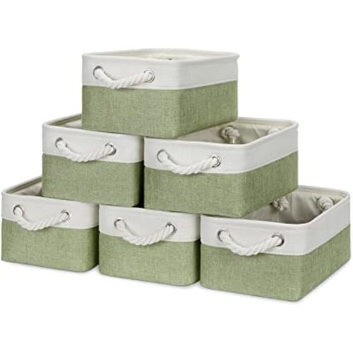 Bidtakay Small Baskets for Organizing Linen Closet Storage Baskets Set Of 6 Decorative Storage Bins for Shelves Cute Rectangular Baskets for Gifts Empty Nursery Dog Toys Baby Storage (White&Green)