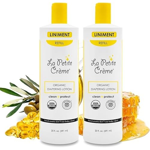 La Petite Creme French Premium Liniment Baby Lotion - Diaper Cream & Skin Cleanser (40 oz) - Made in USA, Alternative to Baby Wipes, Clean, Protect & Restore - Organic Ingredients - Baby Essentials