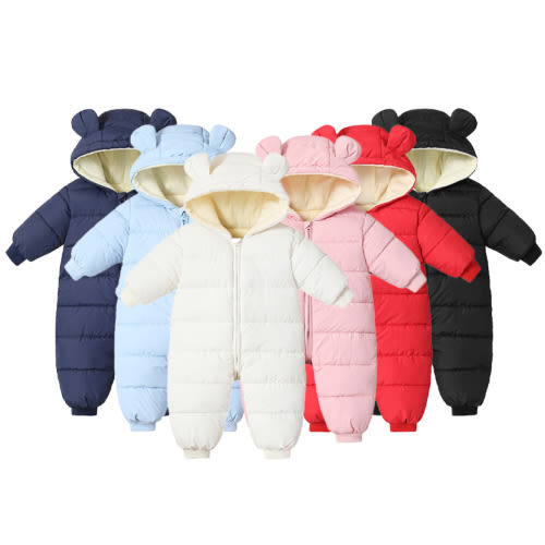 Esaierr Newborn Baby Jumpsuit Infant Boys Girls Snowsuit Fleece Lined Onesie Outfits Warm Hooded Romper for 3-24 Months