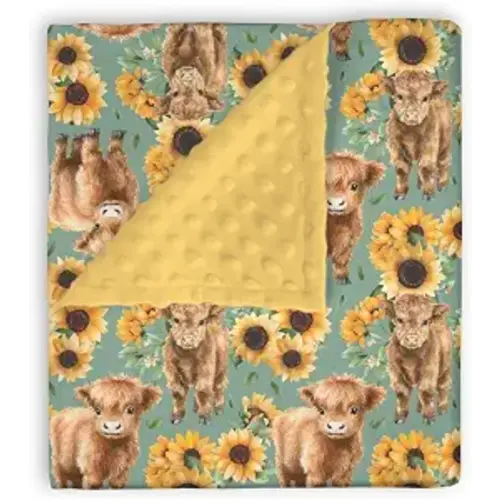 Mink Baby Girls Blankets Highland Cow Sunflower, Western Cowgirl Calf Fall Flower Soft Double Layer Dotted Back Receiving Swaddle, Newborn Infant Toddler Nursery Crib Bedding Shower Gift 30x40