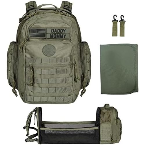 Phil & Jack Dad Diaper Bag Backpack, Baby Diaper Bag with Changing Station, Tactical Military Style, Womens Mens Diaper Bag (Military Green)