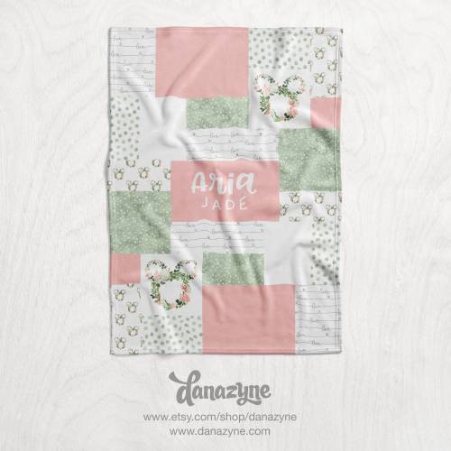 Personalized Floral Minnie Mouse Baby Name Blanket - Girl’s Disney Inspired Nursery Theme - Minky - Personalized Quilt Style Printed Blanket