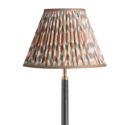 10 inch empire shade for cordless lamps in teal and brown Small Ikat Spot linen by GP & J Baker