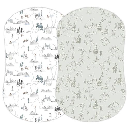 Baby Bassinet Sheets for Boy, Girl (Arctic Journey) 2-Pack - Fitted Bedside Bassinet Sheets - Buttery Soft Cotton Blend for Standard Mattress Pad - Compatible with Halo BassiNest