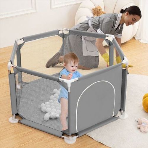 GOTGELIF 50"x50" 6-Panel Baby Playpen Spacious & Secure Portable Playard