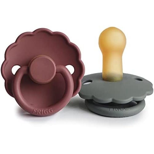 FRIGG Daisy Natural Rubber Baby Pacifier | Made in Denmark | BPA-Free (Woodchuck/ French Gray, 6-18 Months) 2-Pack