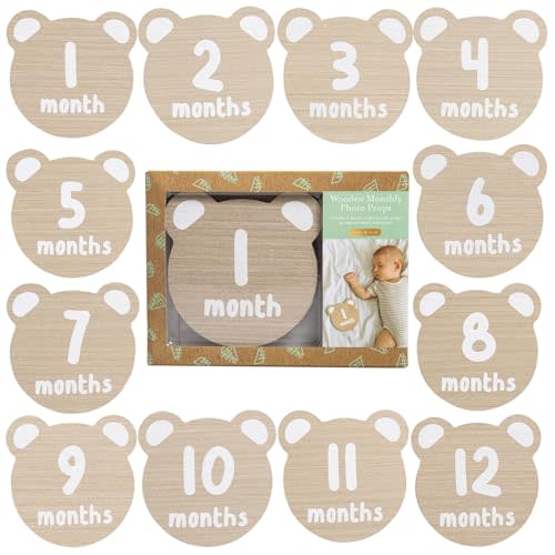 Kate & Milo Monthly Baby Milestone Photo Props, Teddy Bear Theme, Double-Sided Discs, Capture Every Month From 1-12