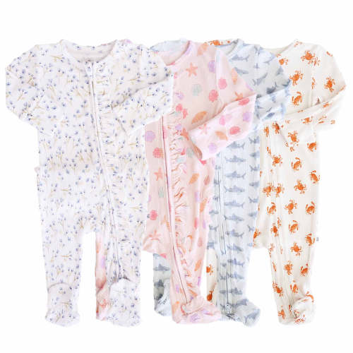 Bamboo Waffle Zipper Footies | Printed