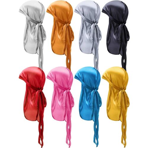 8 Pieces Satin Baby Durags Kids Satin Durag Caps Headwraps with Long Tail and Wide Straps for 360 Waves