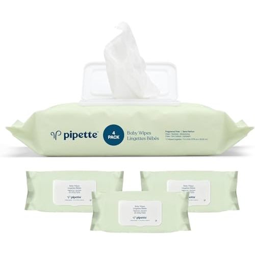 Pipette Baby Wipes - 100% Plant-Based Fibers and Plant-Derived Moisturizers, Water-Based (Fragrance-Free, 288-Count)