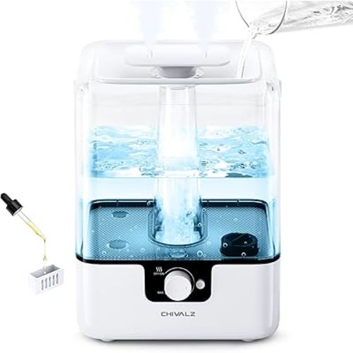 6L Humidifiers for Bedroom Large Room Home, CHIVALZ Cool Mist Top Fill Humidifiers for Baby Nursery and Plants, 26dB Quiet, Nightlight, Up to 50 Hours, Oil Diffuser, 360° Nozzle, Anti-dry Burn White