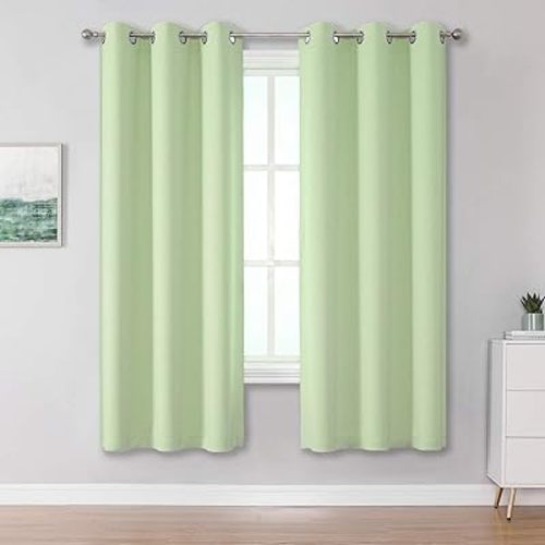 DUALIFE Light Green Blackout Curtains for Baby Nursery 63 Inch Length Room Darkening Curtains Panels for Bedroom and Living Room Thermal Insulated Grommet Top (42 x 63 Inch, 2 Panels)