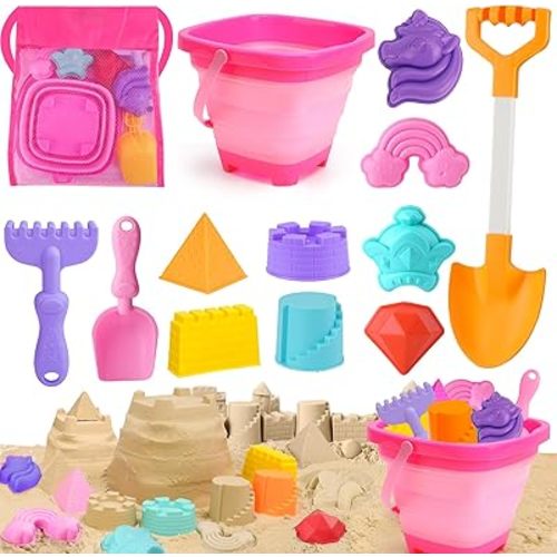Collapsible Beach Toys for Kids Ages 4-8, Sand Toys for Toddlers Ages 3-4-8, Beach Toy Set with Collapsible Beach Buckets, Sandbox Toy for Kids