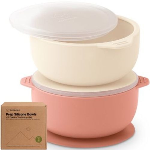 2-pack Prep Baby Bowls With Suctions & Lids, Silicone Bowls For Baby Boy, Girl, Toddler Suction Bowl, Kids Bowl Bpa-free (roseate)