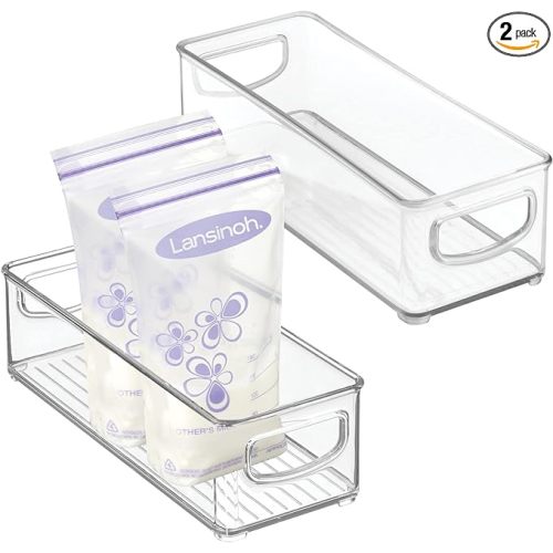 mDesign Small Plastic Nursery Storage Container Bins with Handles for Organization in Cabinet, Closet or Cubby Shelves - Organizer for Baby Food, Bibs, Formula - Ligne Collection - 2 Pack - Clear