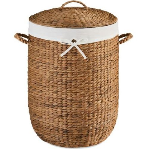 Best Choice Products Round Laundry Hamper w/ Lid, Handwoven Laundry Basket w/ Handles & Removable Liner - Chestnut