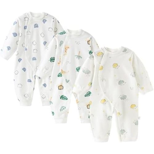 Newborn Baby Romper - Unisex Cotton Bodysuit for Infant Baby Boys Girls 3 Pack Long Sleeve Button Solid Jumpsuits