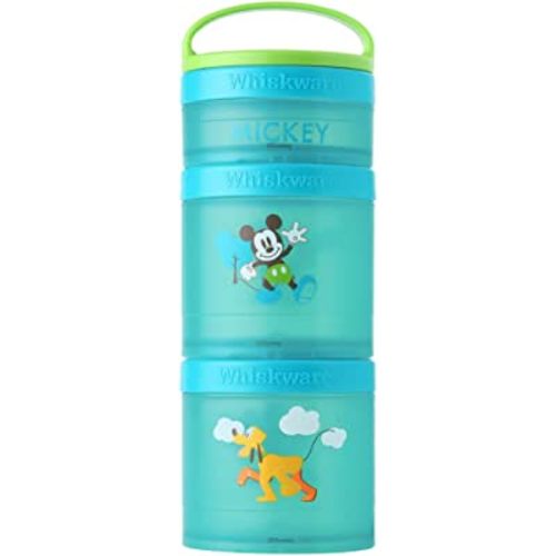 Whiskware Disney Stackable Snack Containers for Kids and Toddlers, 3 Stackable Snack Cups for School and Travel, Mickey and Pluto
