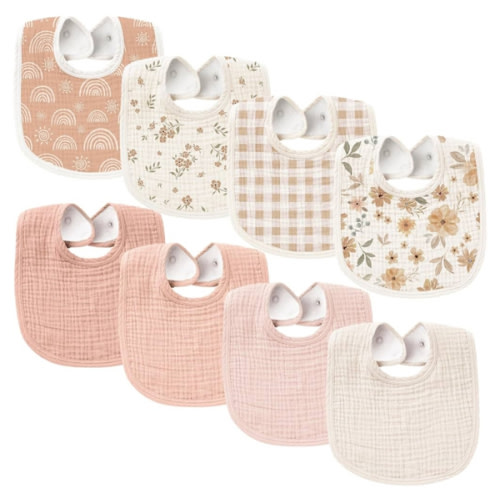 Konssy Muslin Baby Bibs 8 Pack Baby Bandana Drool Bibs - Floral