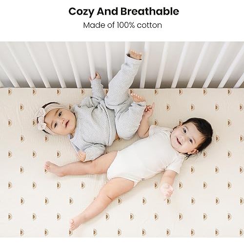 Konssy Muslin Crib Sheets for Girl Boy, Soft and Breathable Cotton Baby Sheets for Standard Crib Mattress, 52"x 28" (Sun)
