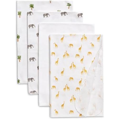 Delta Children 100% Cotton Flannel Baby Receiving Blankets for Girls and Boys – 30x30 Inches (Pack of 4), Safari Friends