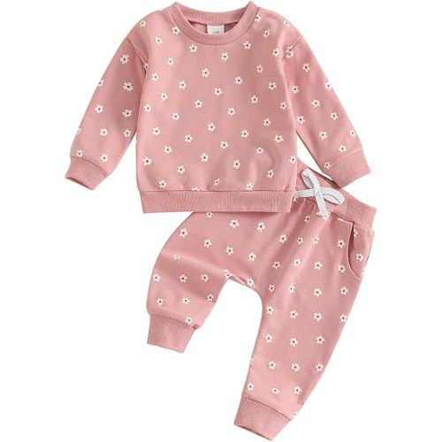 Kuriozud Toddler Baby Girl Fall Winter Clothes Cute Print Long Sleeve Crewneck Sweatshirt and Jogger Pants Set 2 Piece Outfit