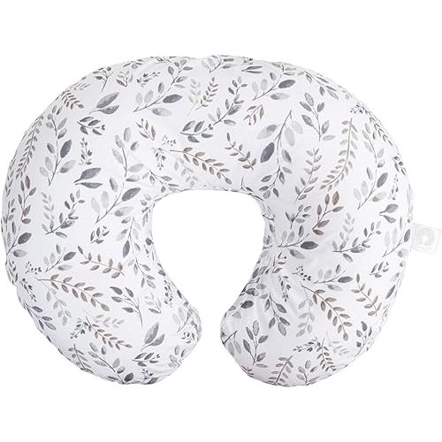 Boppy Original Nursing Pillow, Gray Taupe Leaves, Ergonomic Nursing Essentials for Bottle and Breastfeeding, Firm Fiber Fill, with Removable Pillow Cover, Machine Washable