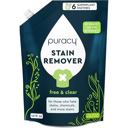Puracy Stain Remover Cleaning Spray Refill - Enzyme-Powered Stain Remover Spray As Seen on TikTok, Natural Travel Stain Remover for Clothes (Free & Clear, 48 fl oz)