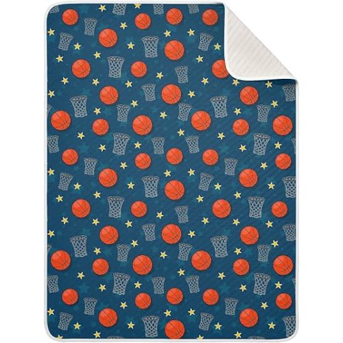 Ollabaky Sports Theme Basketball Baby Blanket for Boys Girls Cotton Throw Blanket Swaddle Blanket for Crib Stroller Nursery Receiving Blanket Infant Toddler Unisex 30"x40"
