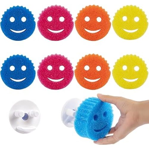 Scrub Dish Sponge Set Color Variety Pack (8 Sponges & 1 Sponge Holder), Scratch-Free Multipurpose Dish Sponges - Bpa Free & Made with Polymer Foam - Stain & Odor Resistant Kitchen Dish Sponge