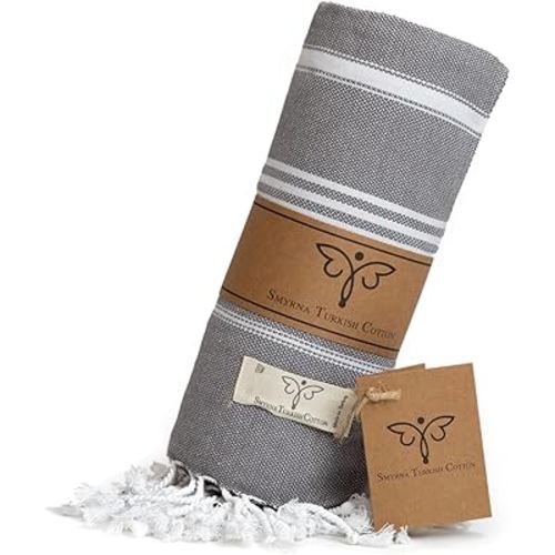 SMYRNA TURKISH COTTON Beach Blanket – Sand-Free Oversized Beach Throw 50x60 – Quick-Dry Lightweight Turkish Towel for Beach, Pool, Picnic & Outdoor Travel – Eco-Friendly Recycled Cotton, Dark Gray
