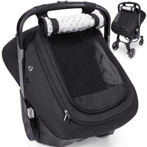 Baby Car Seat Cover, Caveen Infant Carseat Canopy, Warm Plush Minky Dots Shield Covers, with Breathable Mesh Window, Enlarge Space, Black