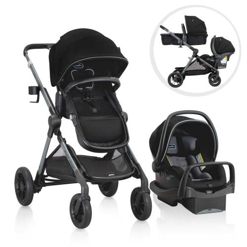 Evenflo Pivot Xpand Modular Travel System with LiteMax Infant Car Seat (Ayrshire Black)