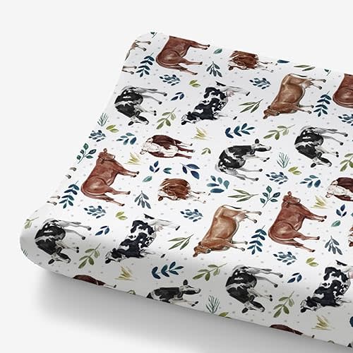 HawSkgFub Milk Dairy Cow Leaves Changing Pad Cover for Baby Girls Boys, Natural Western Farm Animal Diaper Change Table Covers, Soft Stretchy Safe Snug Fitted Changing Mat Sheets Fit 32"/34" x 16"