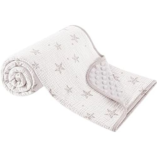 Susurration Baby Blanket for Unisex Boys Girls, Soft Fluffy Crib Blankets with Muslin Cotton Front and Dotted Fleece Back, Receiving Blanket for Baby Newborn Infant, 30x40inch (Beige Star)