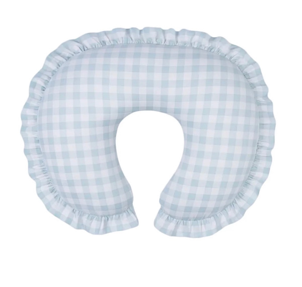Blue Checkered Ruffle Nursing Pillow Cover