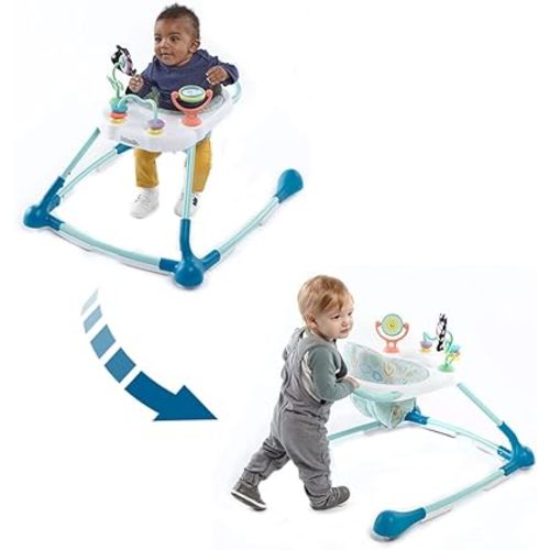Kolcraft Tiny Steps Too Baby Walker, 2-in-1 Infant and Baby Activity Push Walker with Steel Base, Seated or Walk-Behind with wheels for Baby Girl or Boy, Baby Gift - Clouds and Rainbows