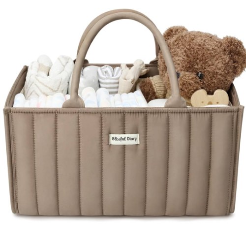 Blissful Diary Baby Diaper Caddy Organizer, Stylish Nursery Storage Basket - Gift for Baby Shower, Baby Registry Must Have, Newborn Essentials - Baby Caddy Organizer for Diaper Station - Sage Green