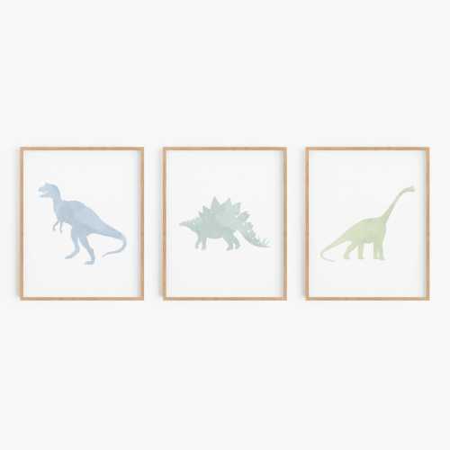 Dinosaur Nursery Decor - Blue and Green Watercolor Dinosaur Prints - T Rex, Stegosaurus and Brachiosaurus - Framed Wall Art or Unframed