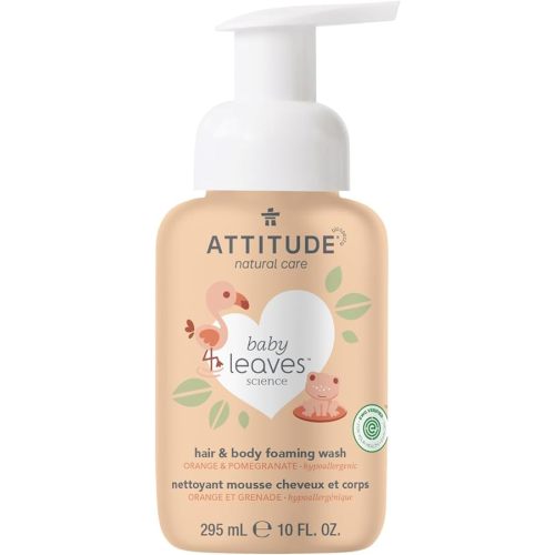 ATTITUDE 2-in-1 Hair and Body Foaming Baby Wash, EWG Verified Shampoo Soap, Dermatologically Tested, Made with Naturally Derived Ingredients, Vegan, Orange and Pomegranate, 10 Fl Oz