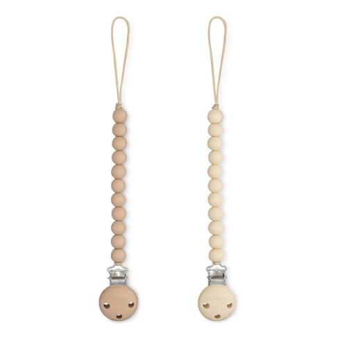 Comfy Cubs Pacifier Clips 2 Pack - 100% Food Grade Silicone Baby Pacifier Clips, BPA & PVC Free - CPSIA Certified, Lightweight and Flexible Baby Gifts - Beige & Light Beige