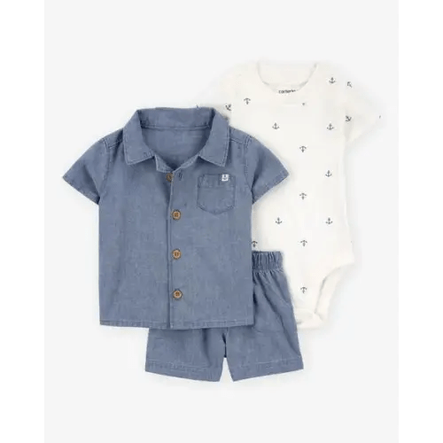Baby 3-Piece Chambray Anchor Outfit Set - Blue - Carter's | Carter's