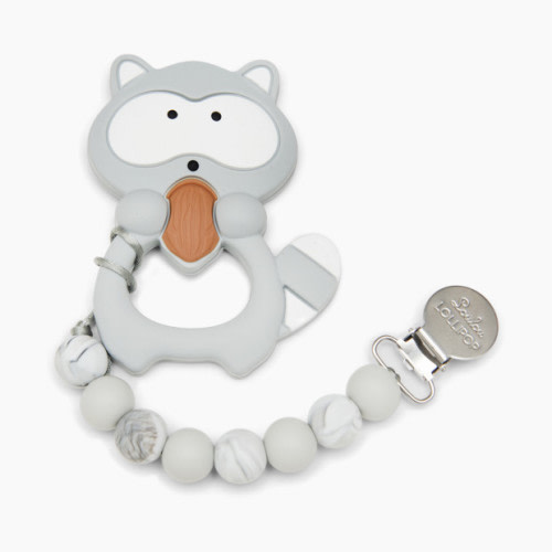 Silicone Teether with Clip - Grey Raccoon