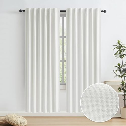 KEQIAOSUOCAI Faux Linen Beige Curtains 80 Inches Long Natural Color Farmhouse Rod Pocket Back Tab Hook Belt Temporary Door Cover Room Divider Closet Curtains for Bedroom Crude 2 Panels 50 x 80 - 50"W x 80"L
