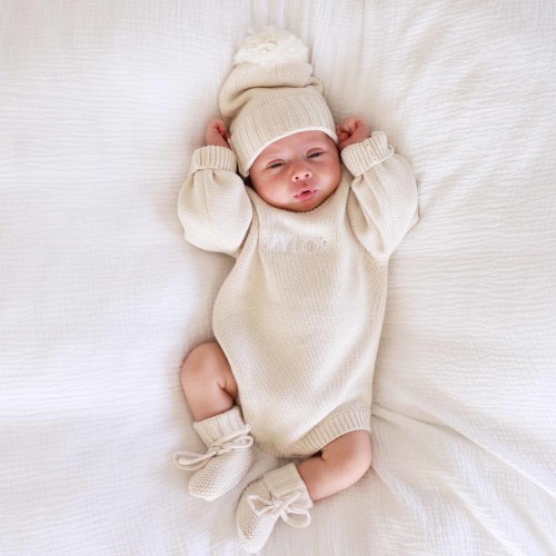 Embroidered Knit Sweater Bubble Romper | Ash