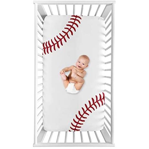 Sweet Jojo Designs Baseball Boy Fitted Crib Sheet Baby or Toddler Bed Nursery Photo Op - Red and White Americana Sports