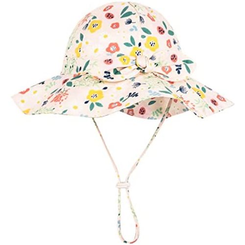 Baby Girl Sun Hat with UPF 50+ Outdoor Adjustable Beach Hat with Wide Brim Bucket Hats